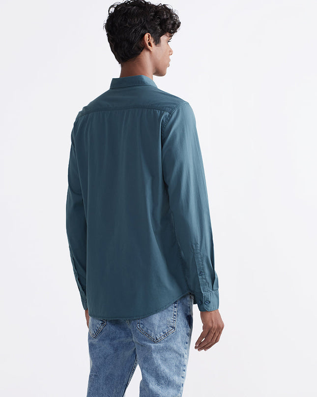 Nuon Solid Teal Slim-Fit Shirt - MALL