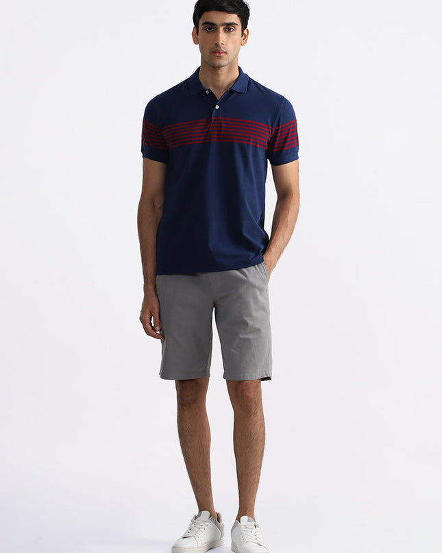 WES Casuals Navy Blue Polo Neck T-Shirt - MALL