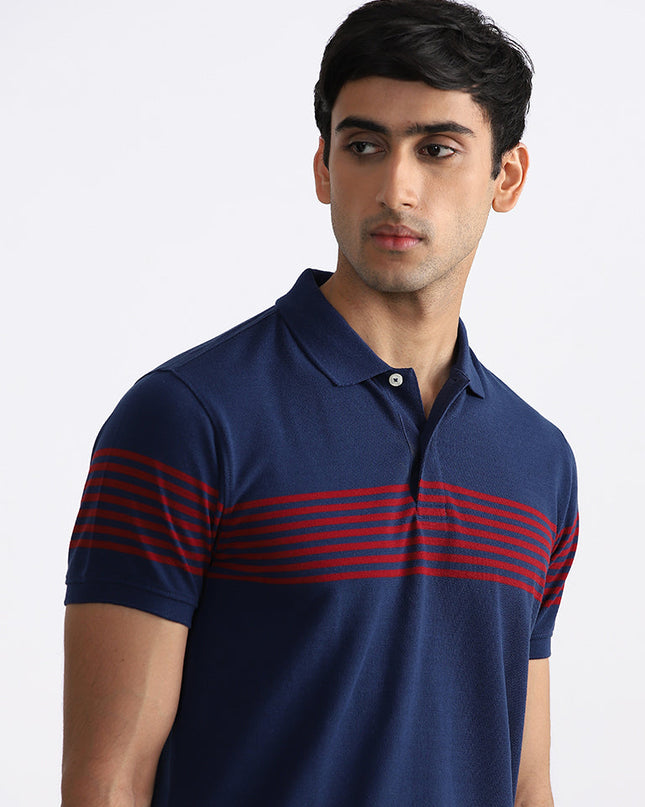 WES Casuals Navy Blue Polo Neck T-Shirt - MALL