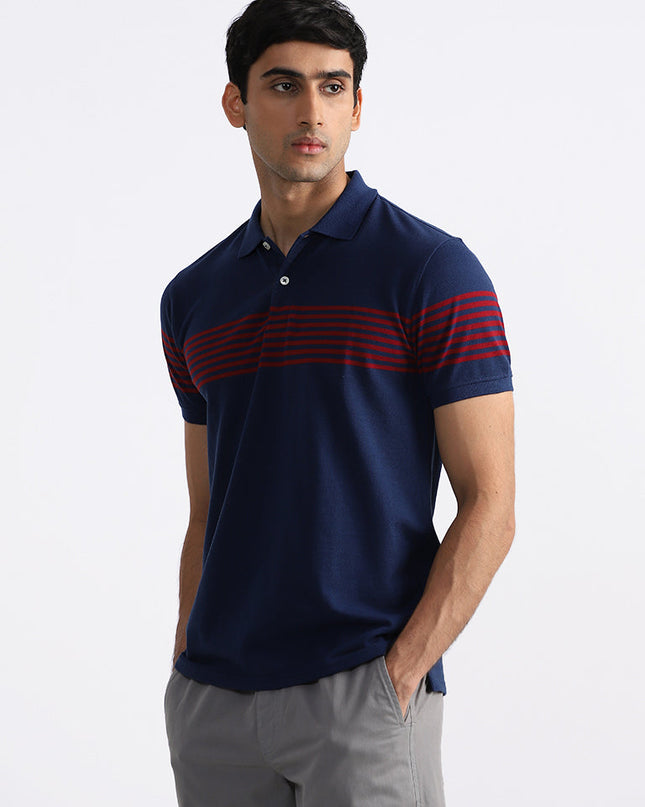 WES Casuals Navy Blue Polo Neck T-Shirt - MALL