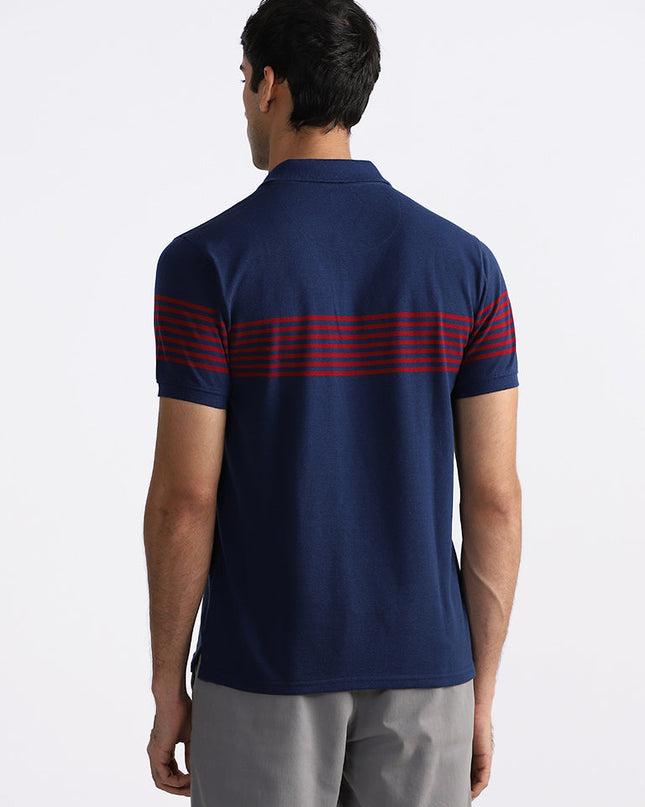 WES Casuals Navy Blue Polo Neck T-Shirt - MALL