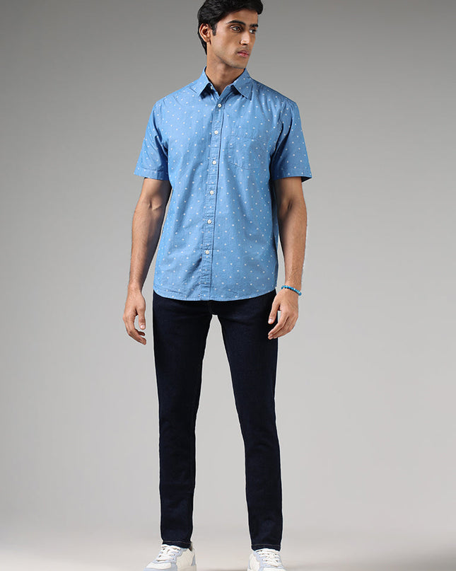 WES Casuals Blue Floral Printed Relaxed Fit Shirt - MALL