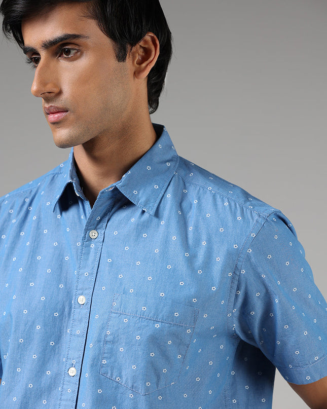 WES Casuals Blue Floral Printed Relaxed Fit Shirt - MALL