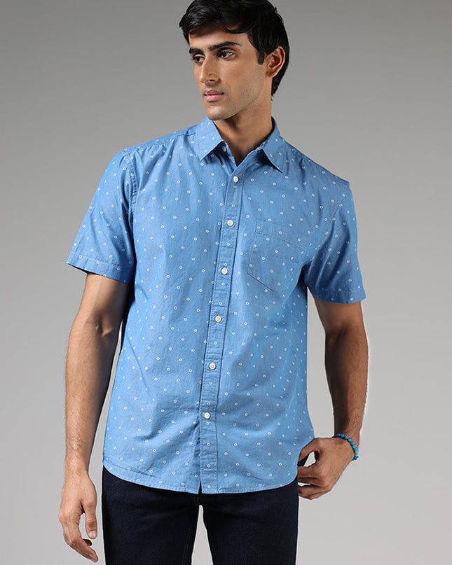 WES Casuals Blue Floral Printed Relaxed Fit Shirt - MALL