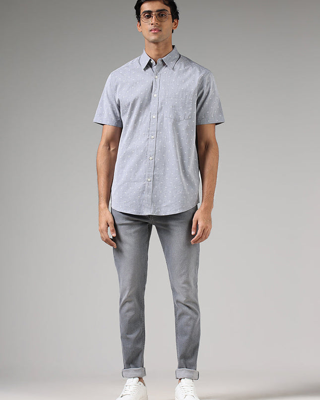 WES Casuals Light Grey Floral Printed Relaxed Fit Shirt - MALL