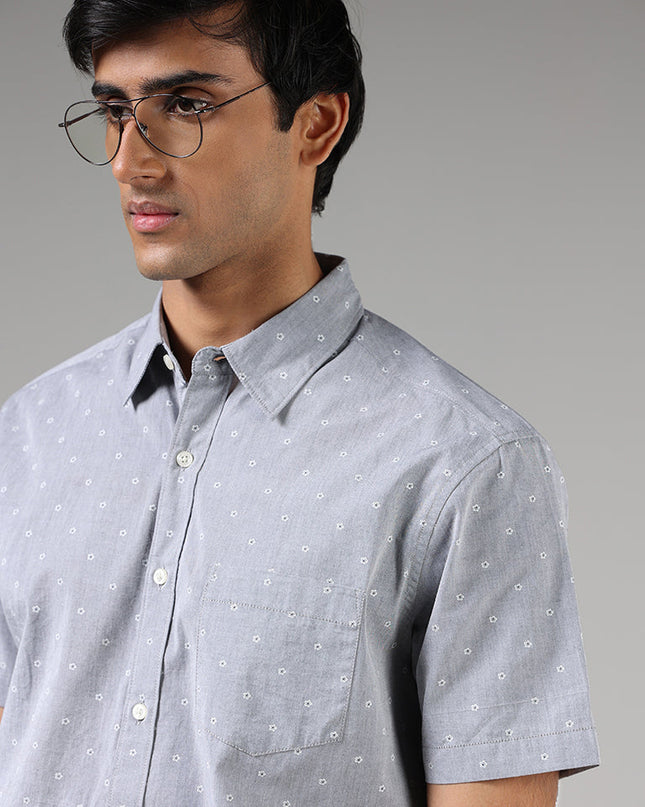 WES Casuals Light Grey Floral Printed Relaxed Fit Shirt - MALL