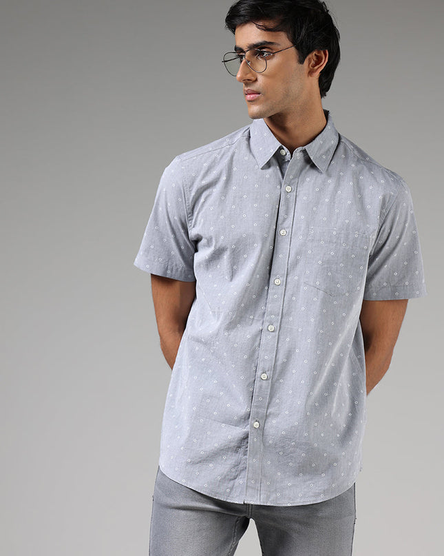 WES Casuals Light Grey Floral Printed Relaxed Fit Shirt - MALL