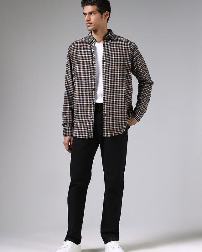 Ascot Black & Brown Checkered Relaxed Fit Shirt - MALL