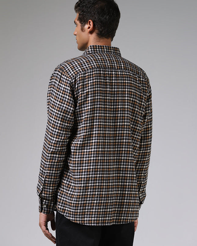 Ascot Black & Brown Checkered Relaxed Fit Shirt - MALL