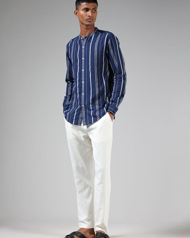 ETA Navy Blue Striped Resort Fit Shirt - MALL