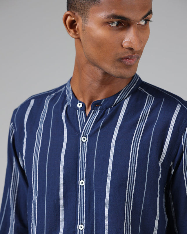 ETA Navy Blue Striped Resort Fit Shirt - MALL