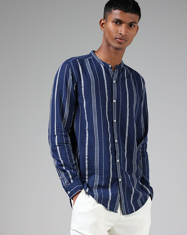 ETA Navy Blue Striped Resort Fit Shirt - MALL