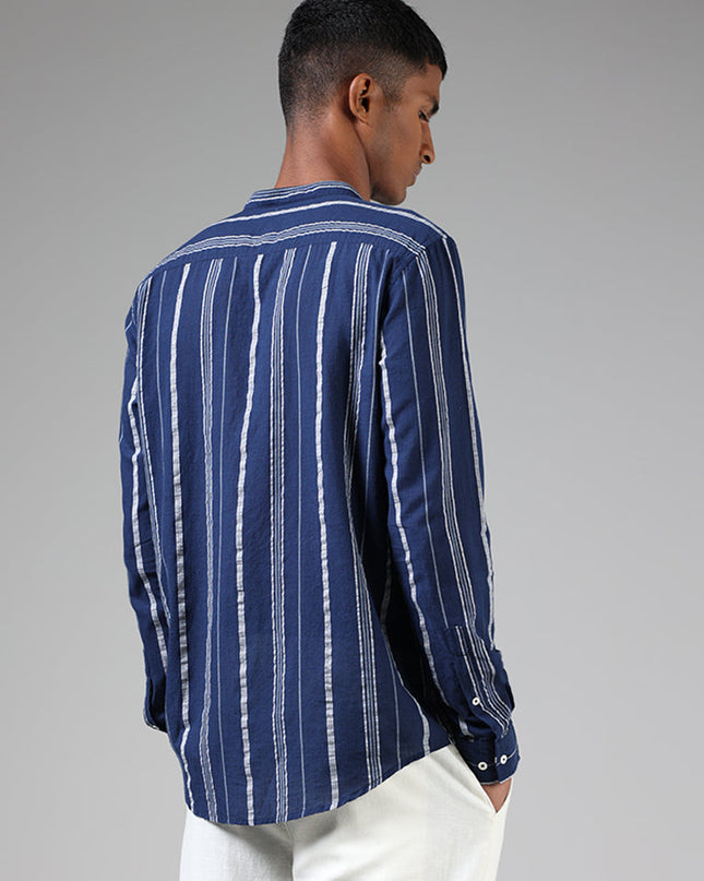 ETA Navy Blue Striped Resort Fit Shirt - MALL