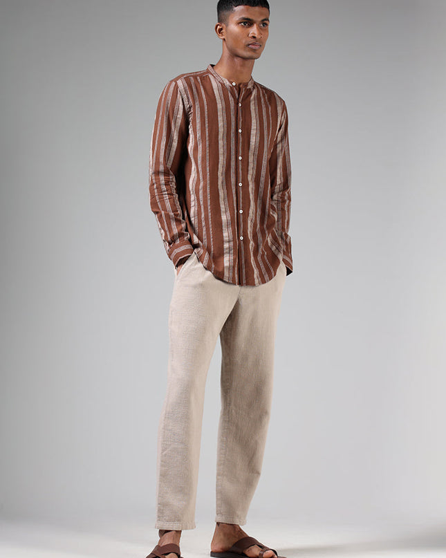 ETA Mocha Brown Striped Resort Fit Shirt - MALL