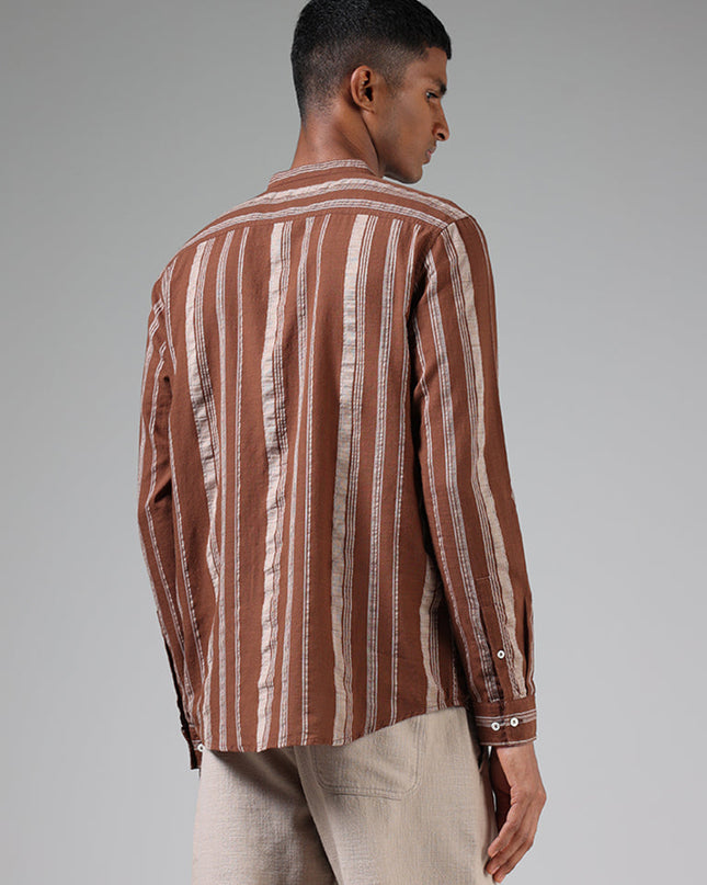 ETA Mocha Brown Striped Resort Fit Shirt - MALL