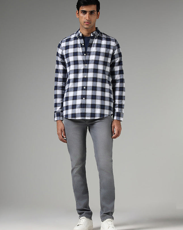 WES Casuals Blue Checked Slim Fit Shirt - MALL