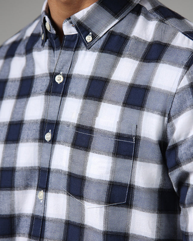 WES Casuals Blue Checked Slim Fit Shirt - MALL