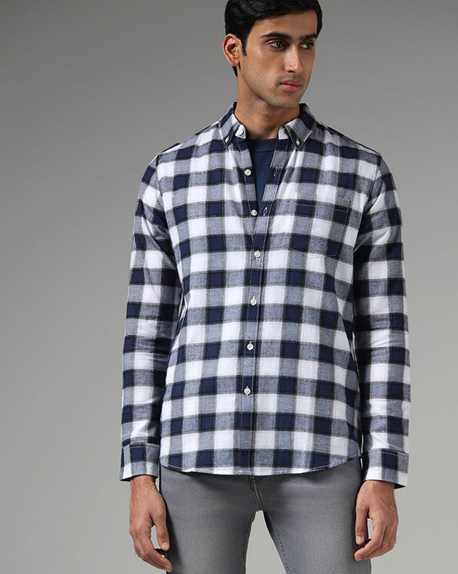 WES Casuals Blue Checked Slim Fit Shirt - MALL