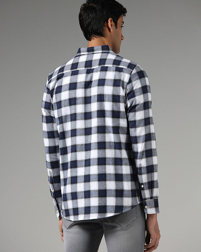 WES Casuals Blue Checked Slim Fit Shirt - MALL