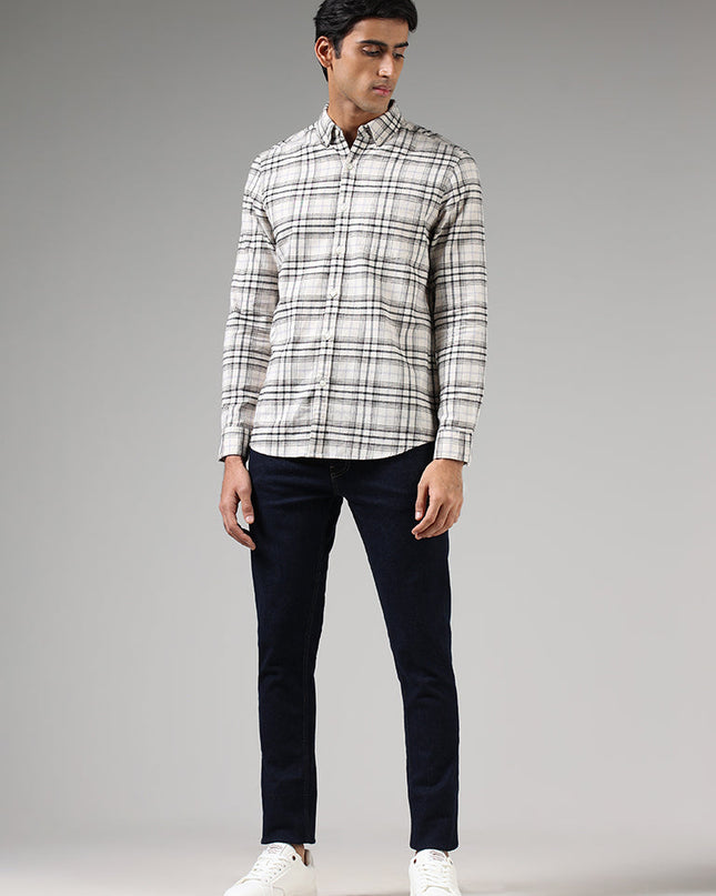 WES Casuals Off White Plaid Checked Slim Fit Shirt - MALL