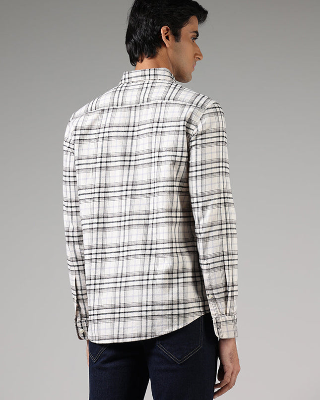 WES Casuals Off White Plaid Checked Slim Fit Shirt - MALL