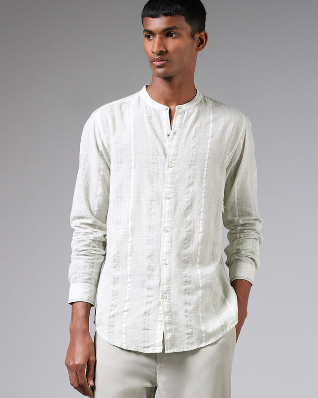 ETA Sage Green Striped Resort Fit Shirt - MALL