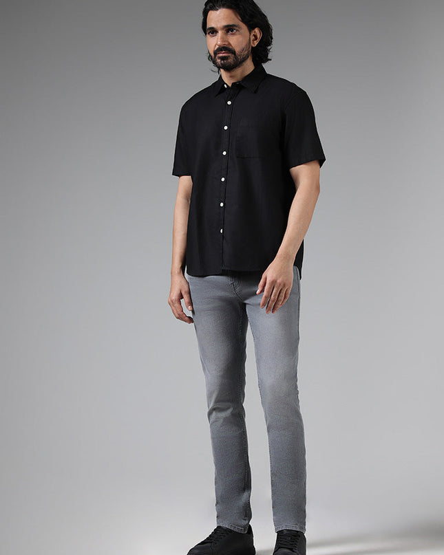 WES Casuals Solid Black Relaxed Fit Shirt - MALL