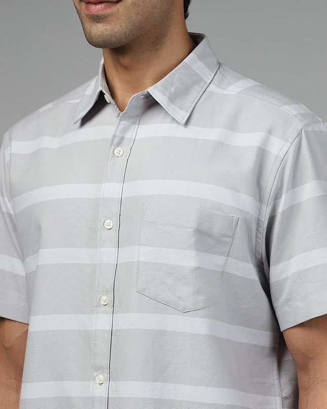 WES Casuals Light Grey Striped Relaxed Fit Shirt - MALL