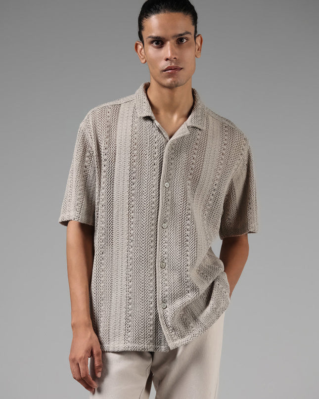 ETA Grey Crochet Resort Fit Shirt - MALL