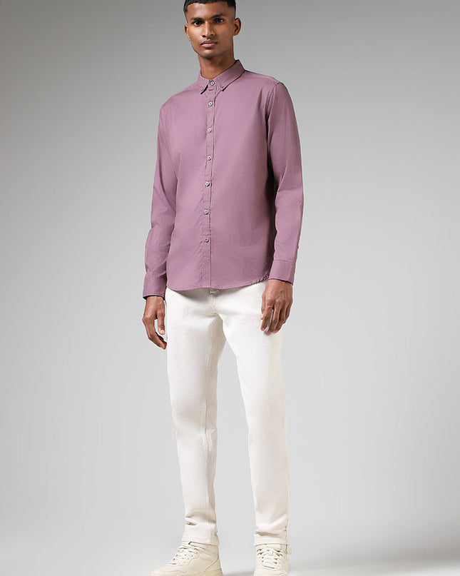 Nuon Solid Light Purple Slim Fit Shirt - MALL