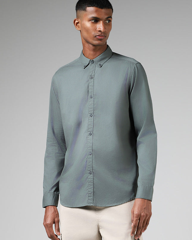 Nuon Solid Light Emerald Slim Fit Shirt - MALL