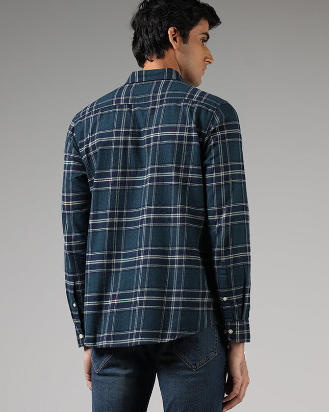 WES Casuals Emerald Green Plaid Checked Slim Fit Shirt - MALL