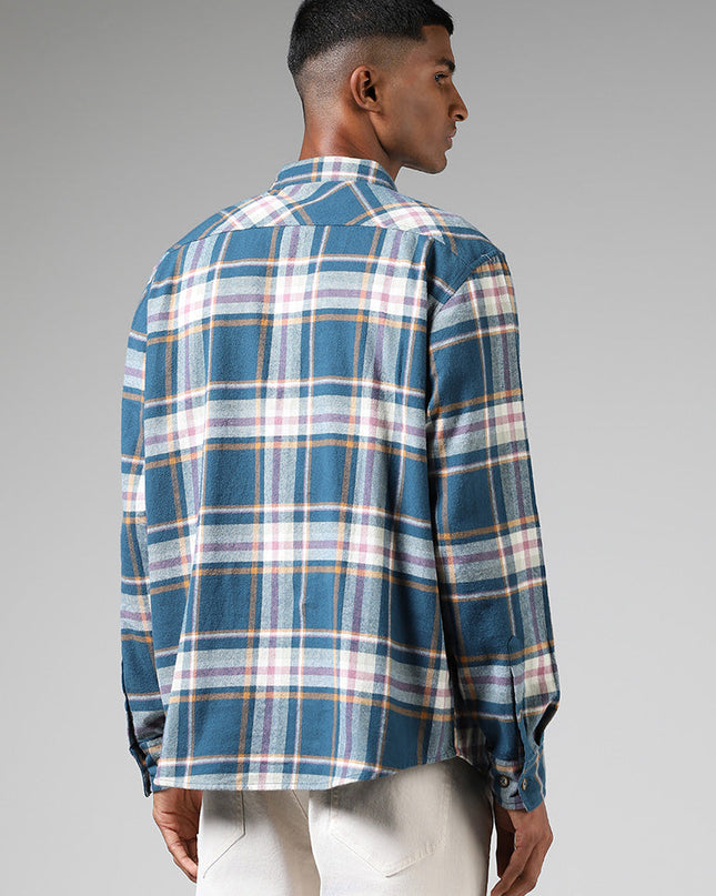 Nuon Blue Plaid Checked Relaxed Fit Shirt - MALL