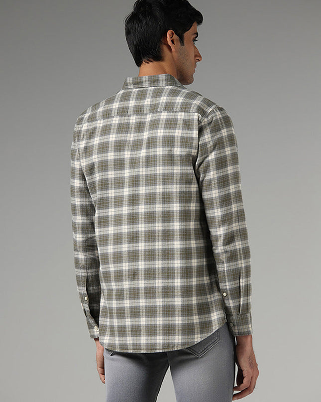 WES Casuals Light Olive Checked Slim Fit Shirt - MALL