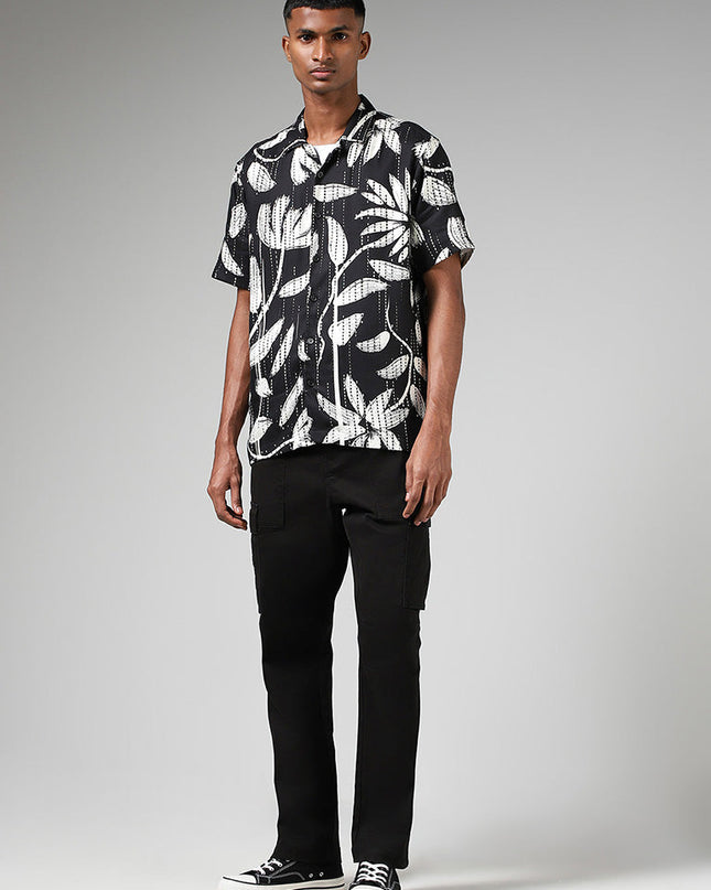 Nuon Black Floral Printed Relaxed Fit Shirt - MALL