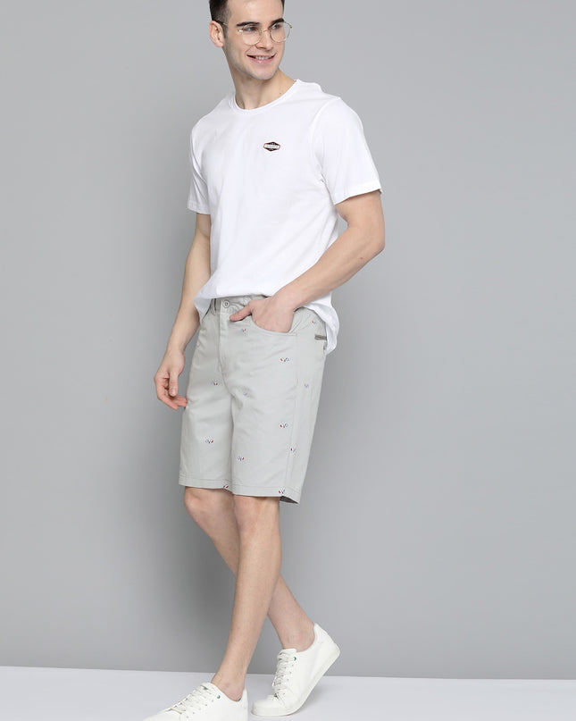 Mast & Harbour Men Grey Flag Print Pure Cotton Regular Fit Chino Shorts - MALL