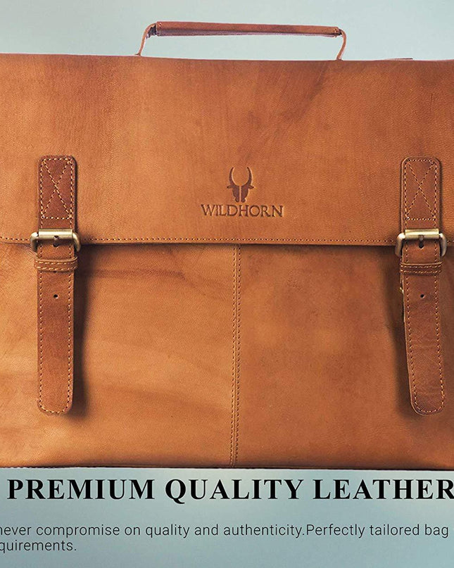 WILDHORN Leather 15.5 inches Brown Tan Messenger Bag - MALL