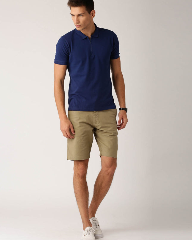 Ether Men Khaki Solid Sustainable Shorts - MALL