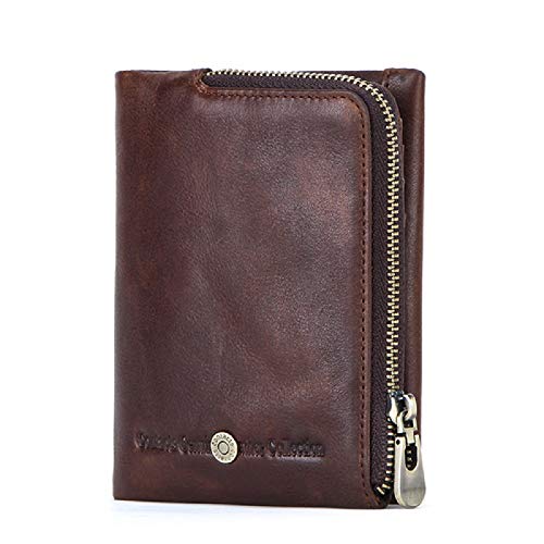 Contacts Men's Genuine Leather RFID Blocking Wallet (Brown) - MALL