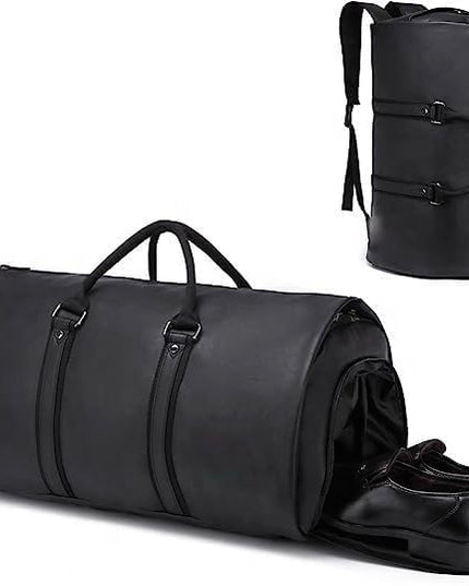 2 in 1 Leather Convertible Hanging Suitcase Suit Travel Garment Bag Carry on Garment Duffel Bag for Men Women Business Travel Bag Large Capacity-56L