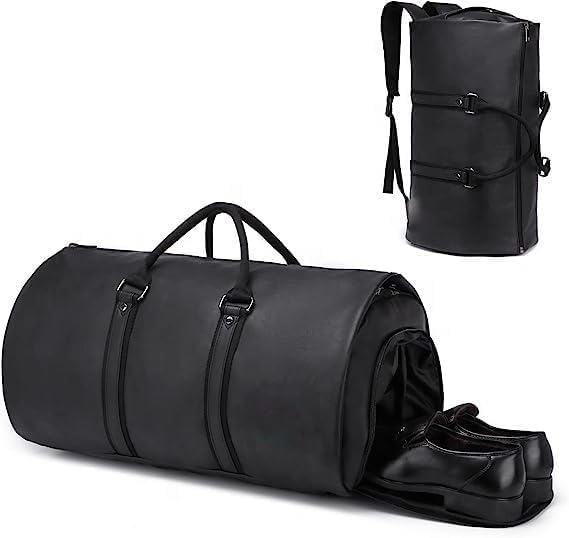 2 in 1 Leather Convertible Hanging Suitcase Suit Travel Garment Bag Carry on Garment Duffel Bag for Men Women Business Travel Bag Large Capacity-56L