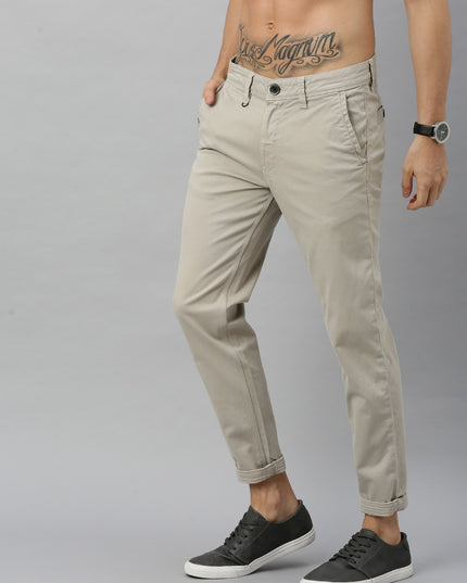 Roadster The Lifestyle Co Men Beige Regular Fit Solid Regular Trousers - MALL