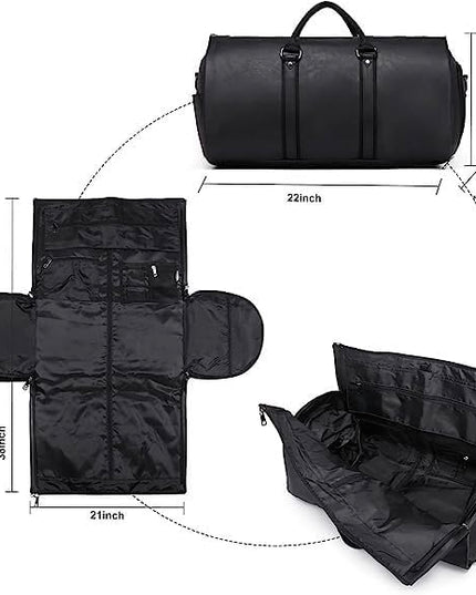 2 in 1 Leather Convertible Hanging Suitcase Suit Travel Garment Bag Carry on Garment Duffel Bag for Men Women Business Travel Bag Large Capacity-56L