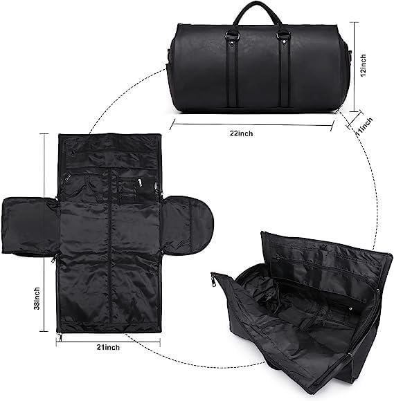 2 in 1 Leather Convertible Hanging Suitcase Suit Travel Garment Bag Carry on Garment Duffel Bag for Men Women Business Travel Bag Large Capacity-56L