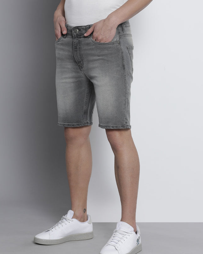 The Indian Garage Co Men Grey Slim Fit Denim Shorts - MALL