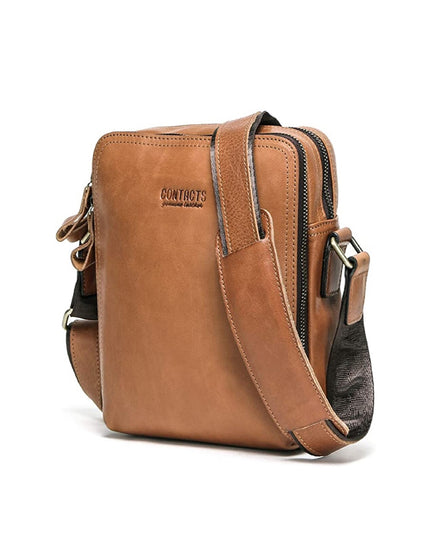 CONTACTS Men Tan Genuine Leather Messenger Bag - MALL