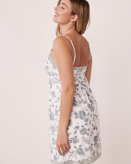 LA VIE EN ROSE Floral Print Slip with Lace Trim - MALL