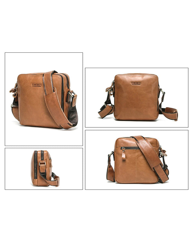 CONTACTS Men Tan Genuine Leather Messenger Bag - MALL