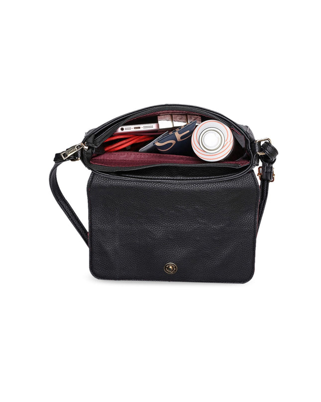 Caprese Black Printed Leather Structured Sling Bag - MALL