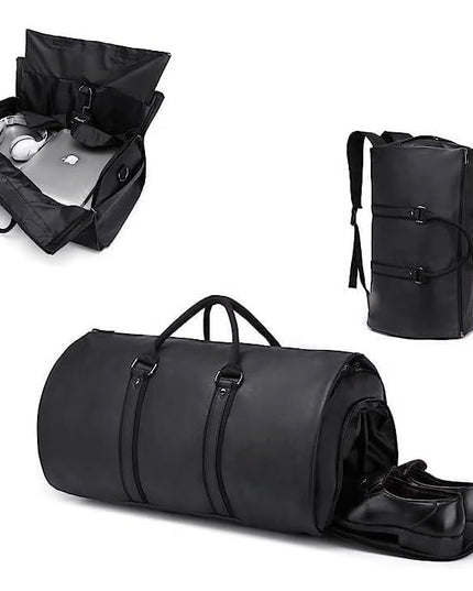 2 in 1 Leather Convertible Hanging Suitcase Suit Travel Garment Bag Carry on Garment Duffel Bag for Men Women Business Travel Bag Large Capacity-56L